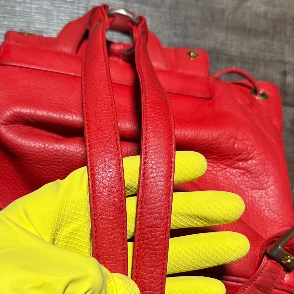 VTG MCM  Red Leather Backpack with Gold Accents - Picture 15 of 16